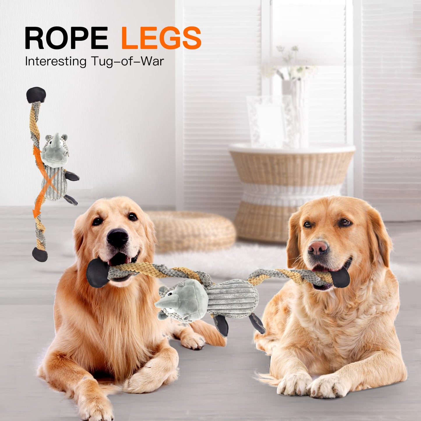 Juguetes chirriantes para perros, juguetes de peluche para perros, juguetes de peluche interactivos duraderos para perros de peluche para cachorros, pequeños, medianos y grandes, para reducir el aburrimiento agresivo (gris)