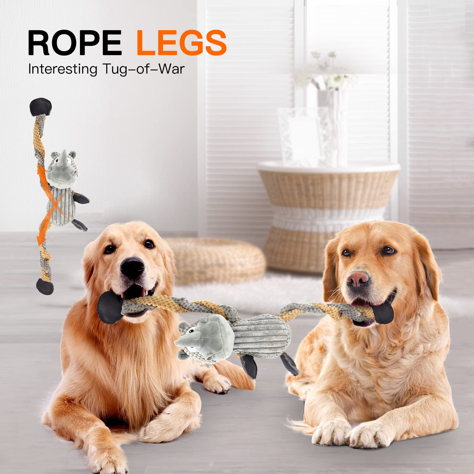 Juguetes chirriantes para perros, juguetes de peluche para perros, juguetes de peluche interactivos duraderos para perros de peluche para cachorros, pequeños, medianos y grandes, para reducir el aburrimiento agresivo (gris)