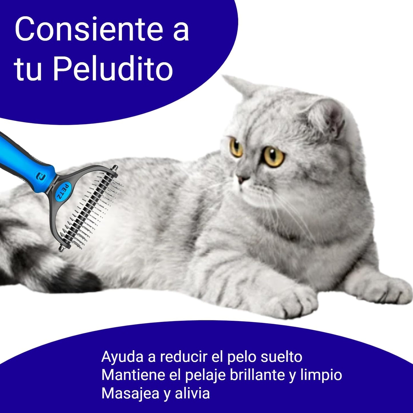 BPETZ Rastrillo Deslanador y Cepillo para Perros y Gatos, Herramienta Premium Antimuda para Estilizado, Reducción de Pelo Suelto, Desenredado, Anti-Nudos y Masaje, Ideal para Pelajes Largos, Doble y Ásperos