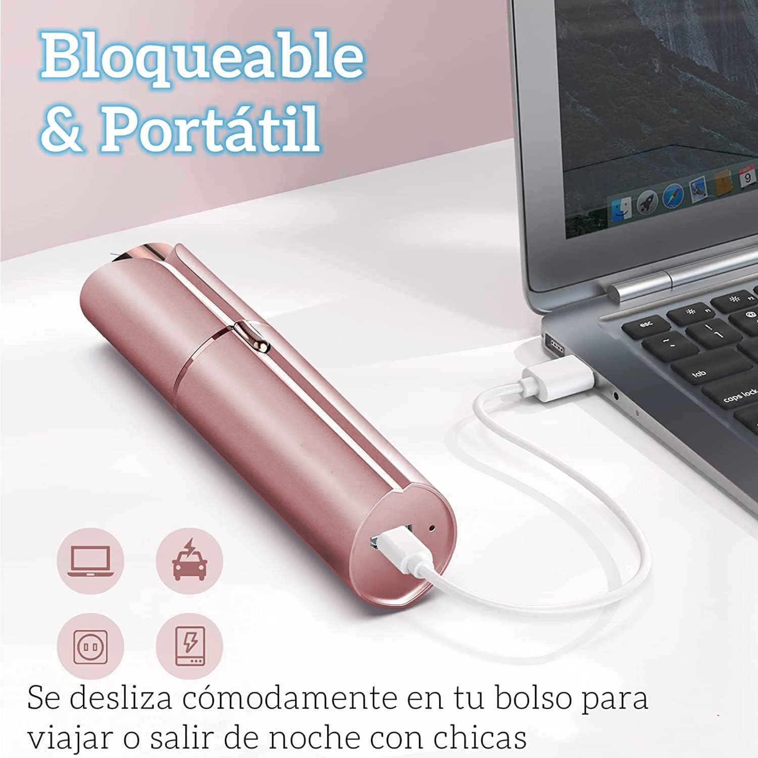 Depiladora Facial Mujer Sin Dolor, Depilador Electrico de Rostro Recargable, Removedor de Vello para Bikini/Axilas/Bigote/Barbilla/Brazos, 2 Cabezales de Repuesto Incluidos (Oro Rosa)
