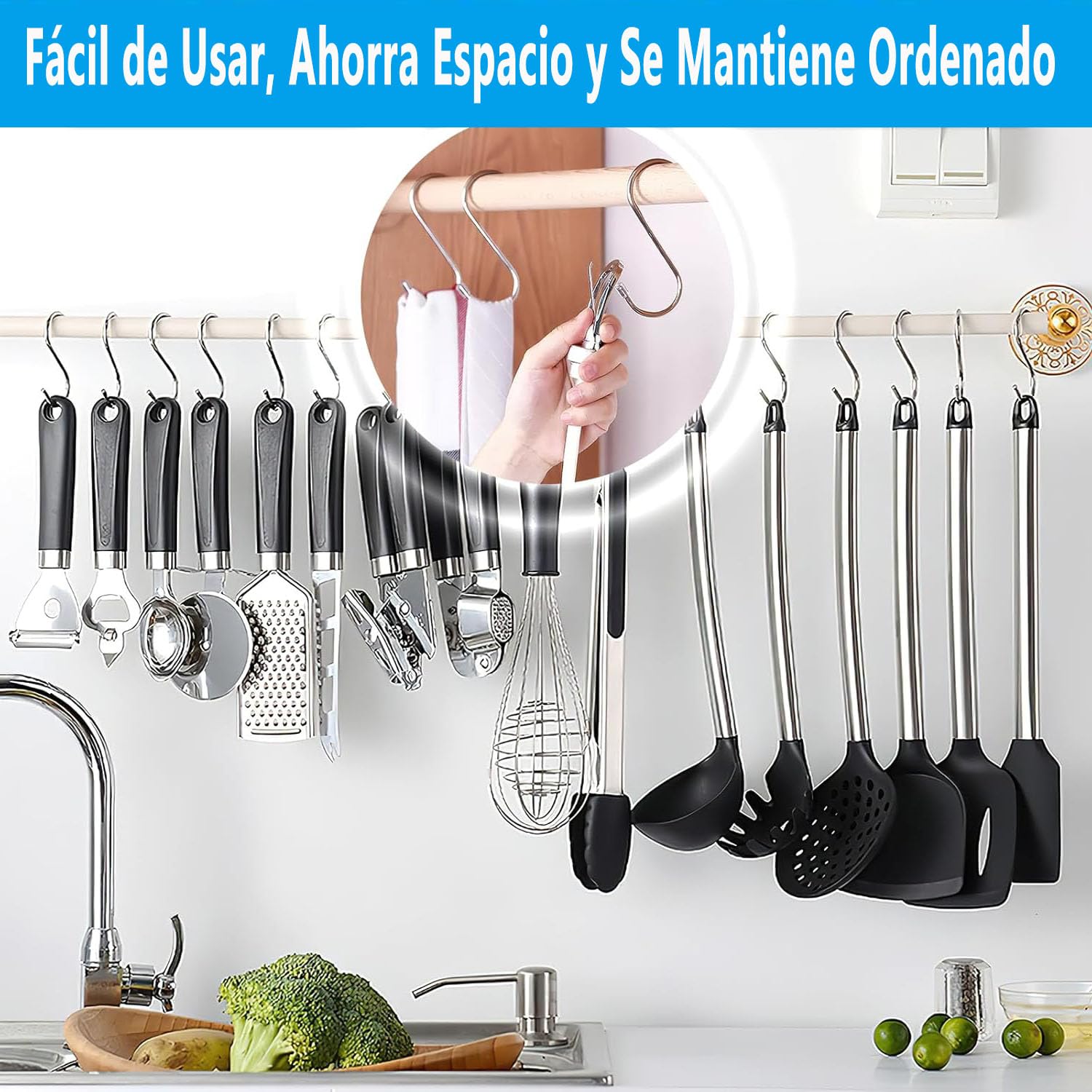 Ganchos Colgantes de Acero Inoxidable en Forma de S de 11 cm para Almacenamiento en Baño y Cocina