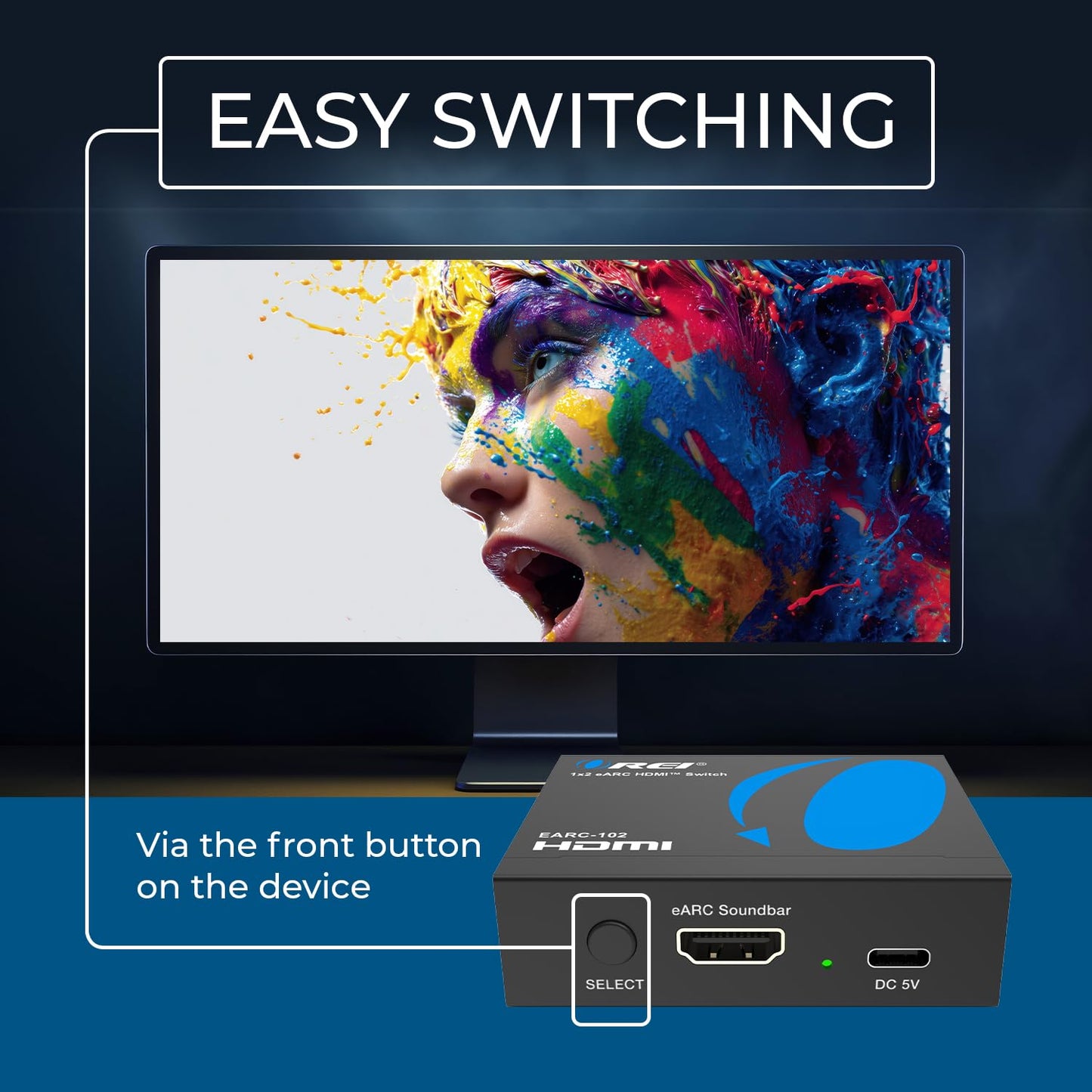 OREI eARC/ARC HDMI 2x1 Interruptor de Audio – Conecta una Barra de Sonido/Receptor AV a Dos televisores eARC, soporta Dolby Atmos, DTS:X, TrueHD, Audio de 32 Canales, conmutación automática/Manual