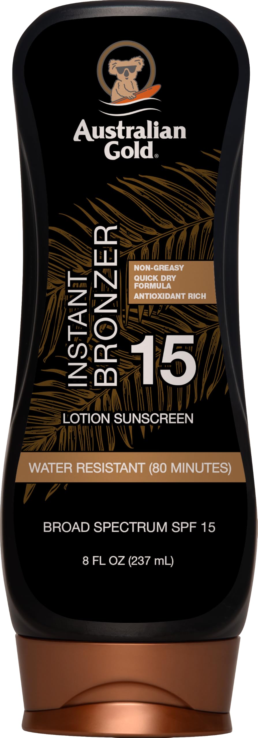 Australian Gold Instant Bronzer Water Resistant Sunscreen Lotion SPF 15, 8 Ounce