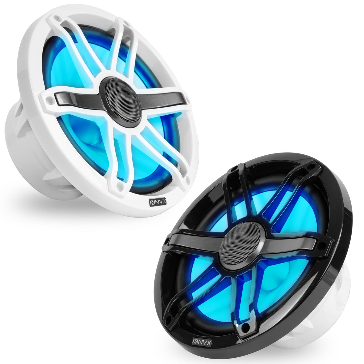 Altavoces Coaxiales Marinos NVX Blanco con Iluminación LED RGB para Barcos y Deportes Motorizados