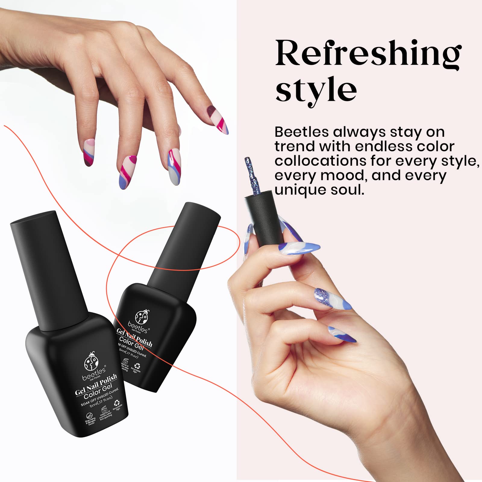Beetles 20 Esmaltes en Gel, Colección Modern Muse Empapa Lámpara LED Esmalte de Uñas Gris Desnudo Kit de Inicio de Esmalte de Gel Con Purpurina Rosa y Azul Con Capa Superior y Capa Base Brillante y Mate