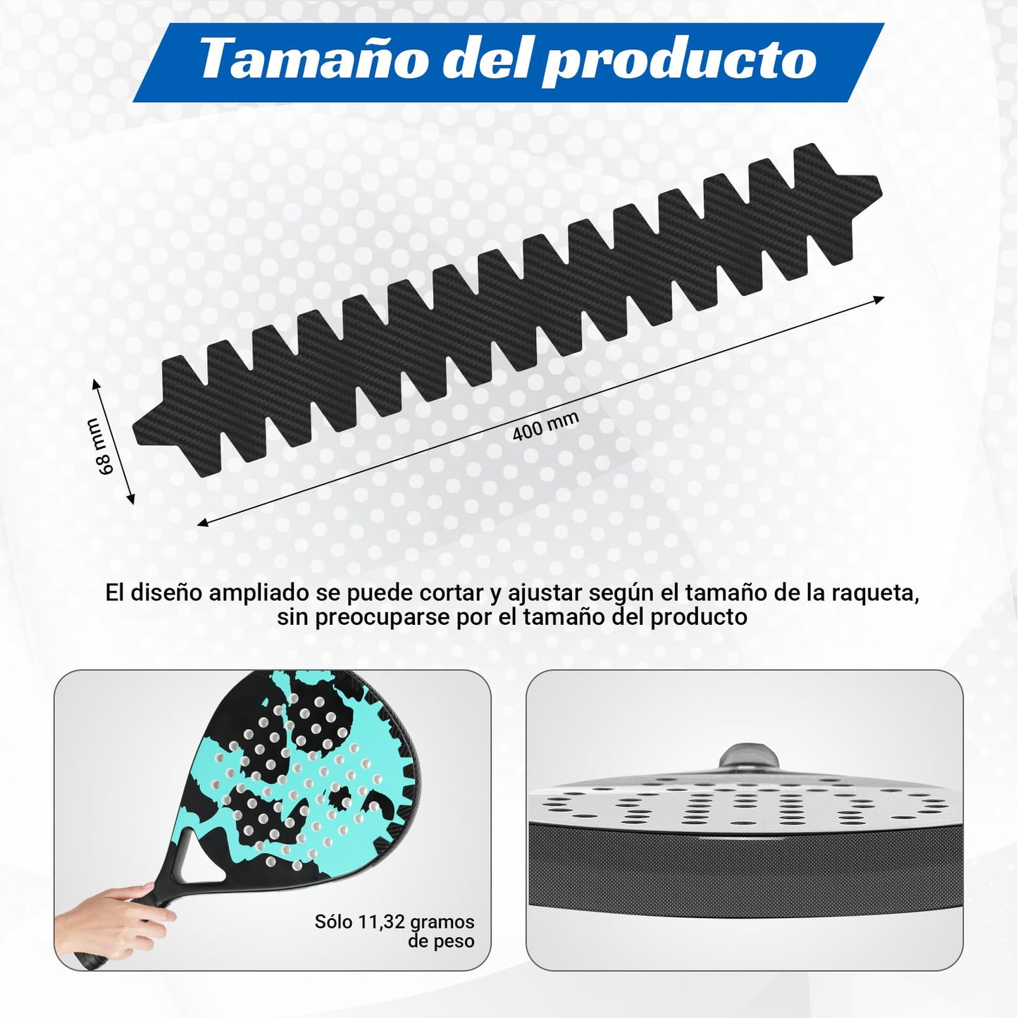Protector Pala Padel QMCZLA Negro Diseño de Aleta 68 mm Ajustable