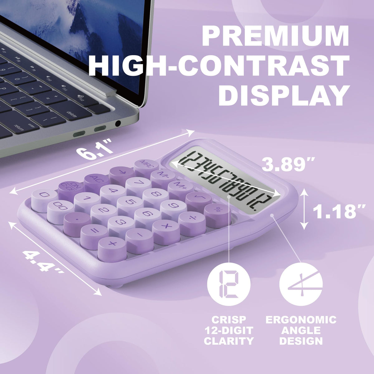 Calculadora CATIGA Morada con Visualización LCD Grande y Botones Grandes para Oficina o Aula