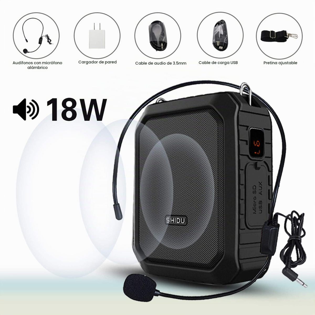 Amplificador de Voz Personal Portátil Impermeable con Micrófono y Banda para la Cintura 18W para Profesores