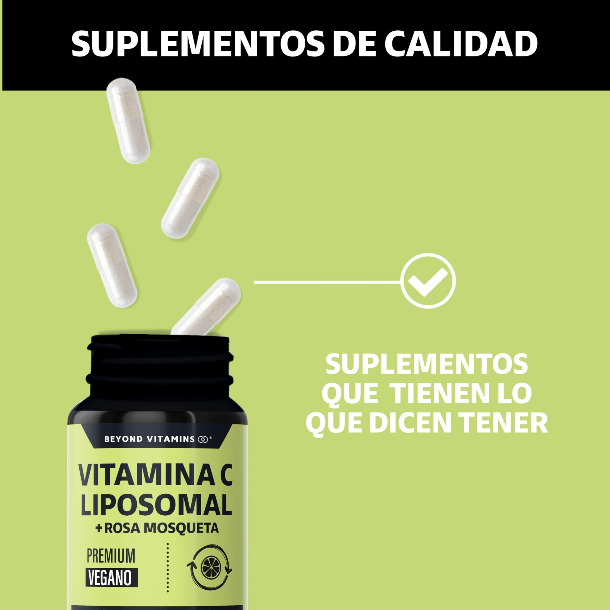 Beyond Vitamins | Vitamina C Liposomal 300mg Potenciado con Rosa Mosqueta, 60 Cápsulas Veganas