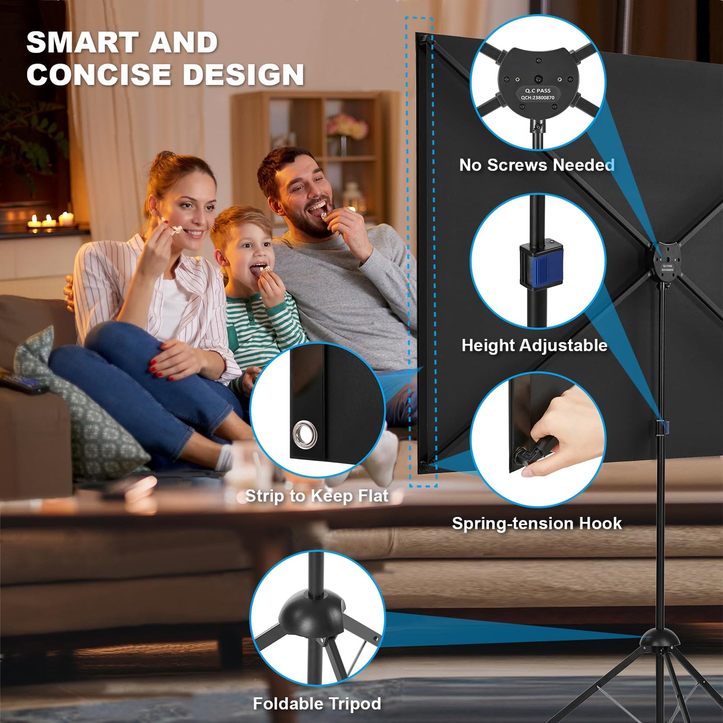 Pantalla de Proyector y Soporte, 120 Pulgadas 16:9, Pantalla de Proyector Portátil, Pantalla de Proyección 4K HD, Ligera y Compacta, Ideal para Cine en Casa, Películas de Interior/Exterior.