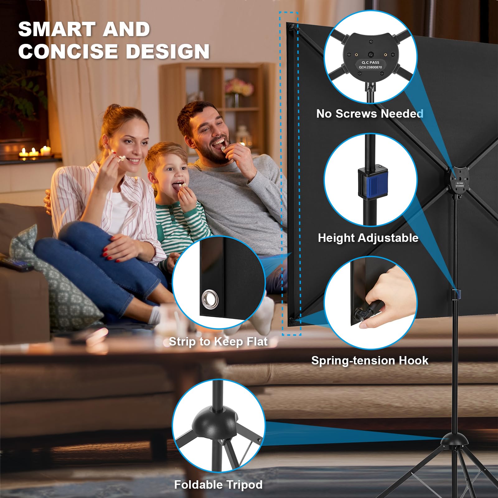 Pantalla de Proyector y Soporte, 120 Pulgadas 16:9, Pantalla de Proyector Portátil, Pantalla de Proyección 4K HD, Ligera y Compacta, Ideal para Cine en Casa, Películas de Interior/Exterior.