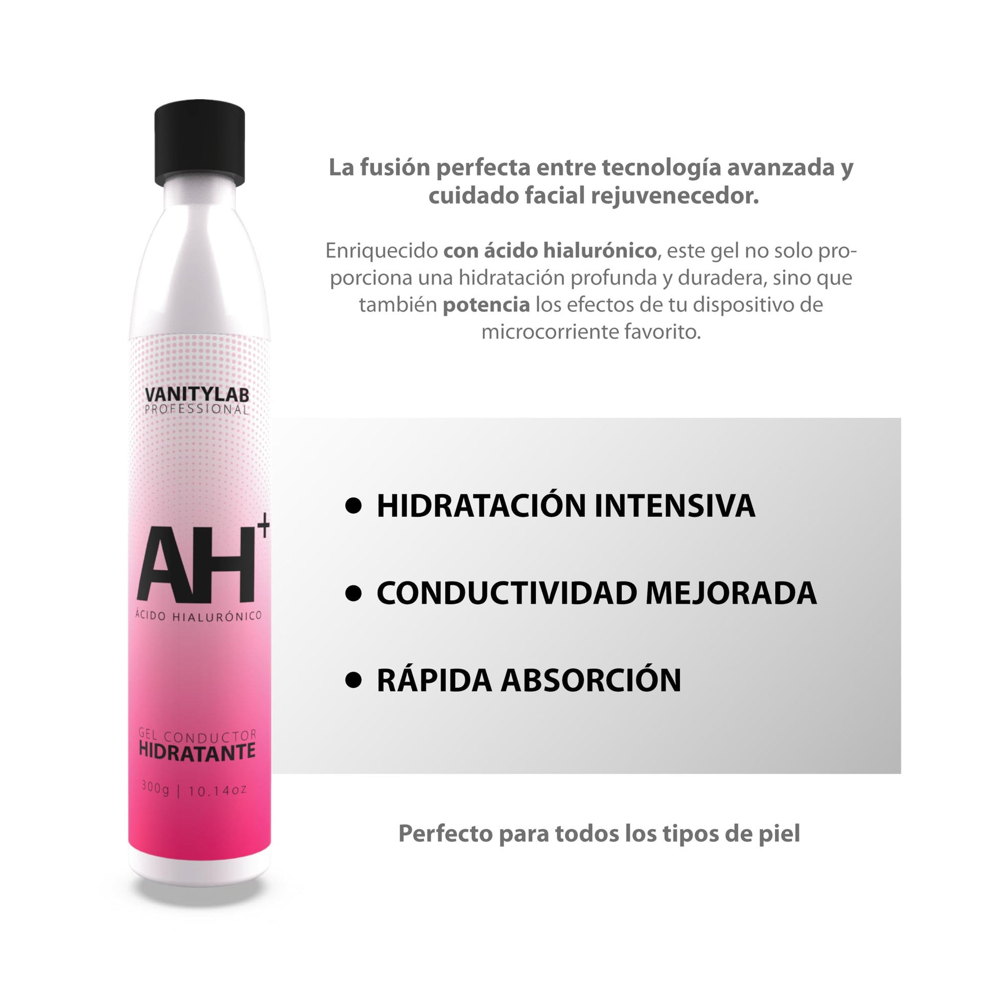Gel Conductor Facial - Hidratación Profunda, Regenerativo, Efecto Lifting - Ideal para Radiofrecuencia, Microcorriente, Cavitación y Ultrasonido - Fórmula Ligera y No Pegajosa - 300g (ACIDO HIALURÓNICO)
