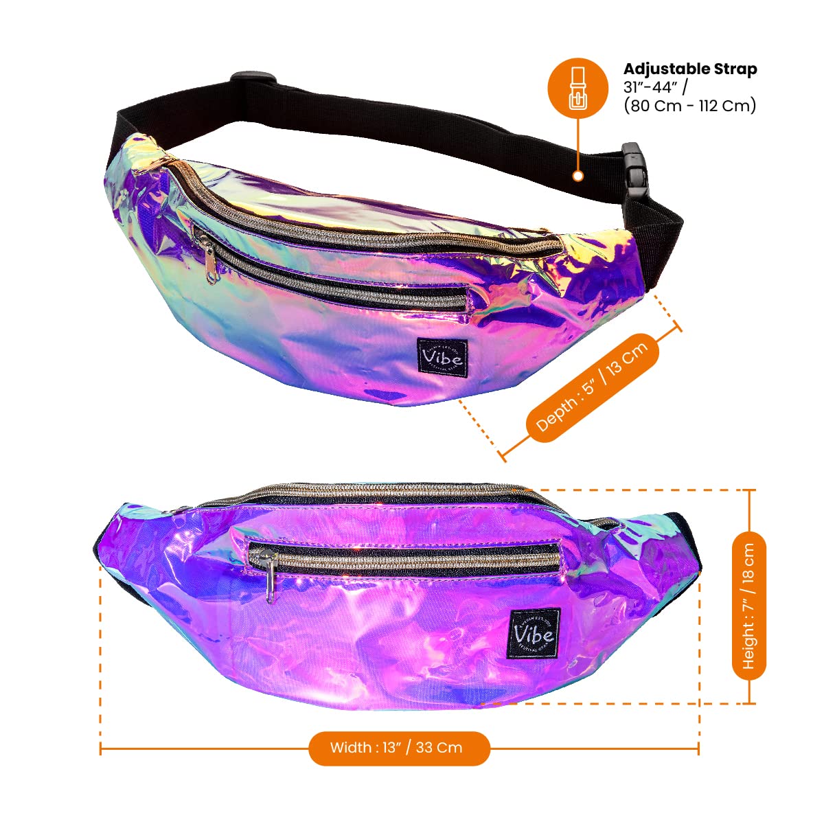 Riñonera Vibe Festival Gear Holográfica Morada para Hombre y Mujer