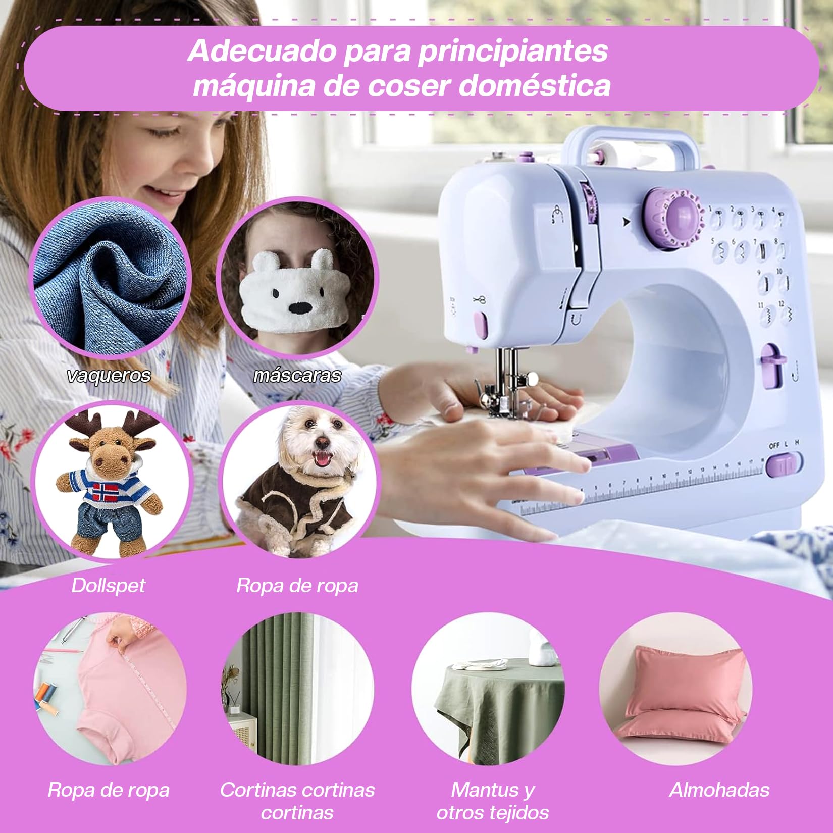 Máquina de Coser Electrica - Maquina de Coser Electrica 12 Tipos de Puntadas,Pedal Eléctrico de Doble Uso,Función de Patchwork, Costura de Botones,Costura Cilíndrica,Adecuado para Principiantes