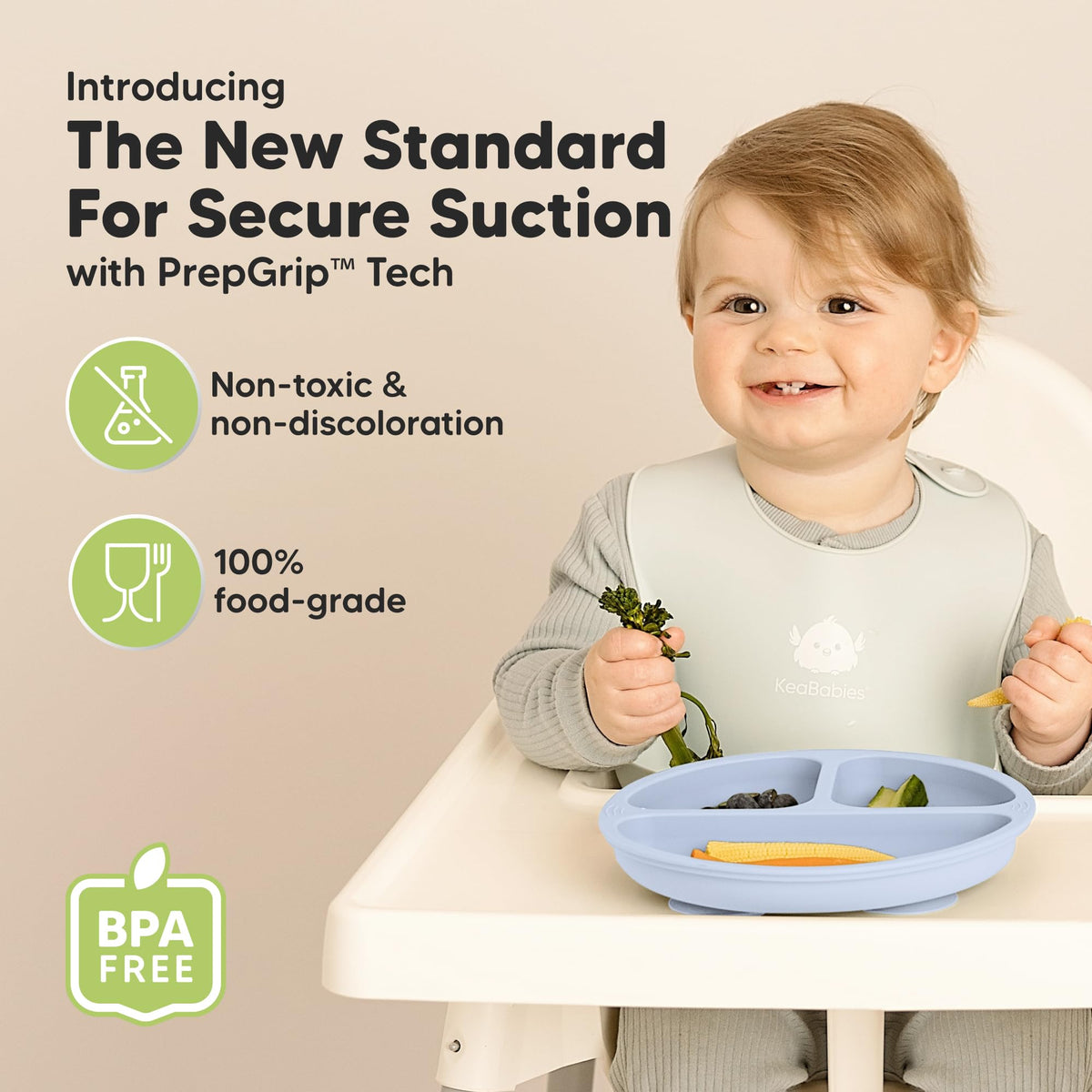 Placas de succión para bebés, niños pequeños, 100% silicona, placas para bebés divididas con succión, placas de silicona para bebés, sin BPA, aptas para microondas (lluvia)