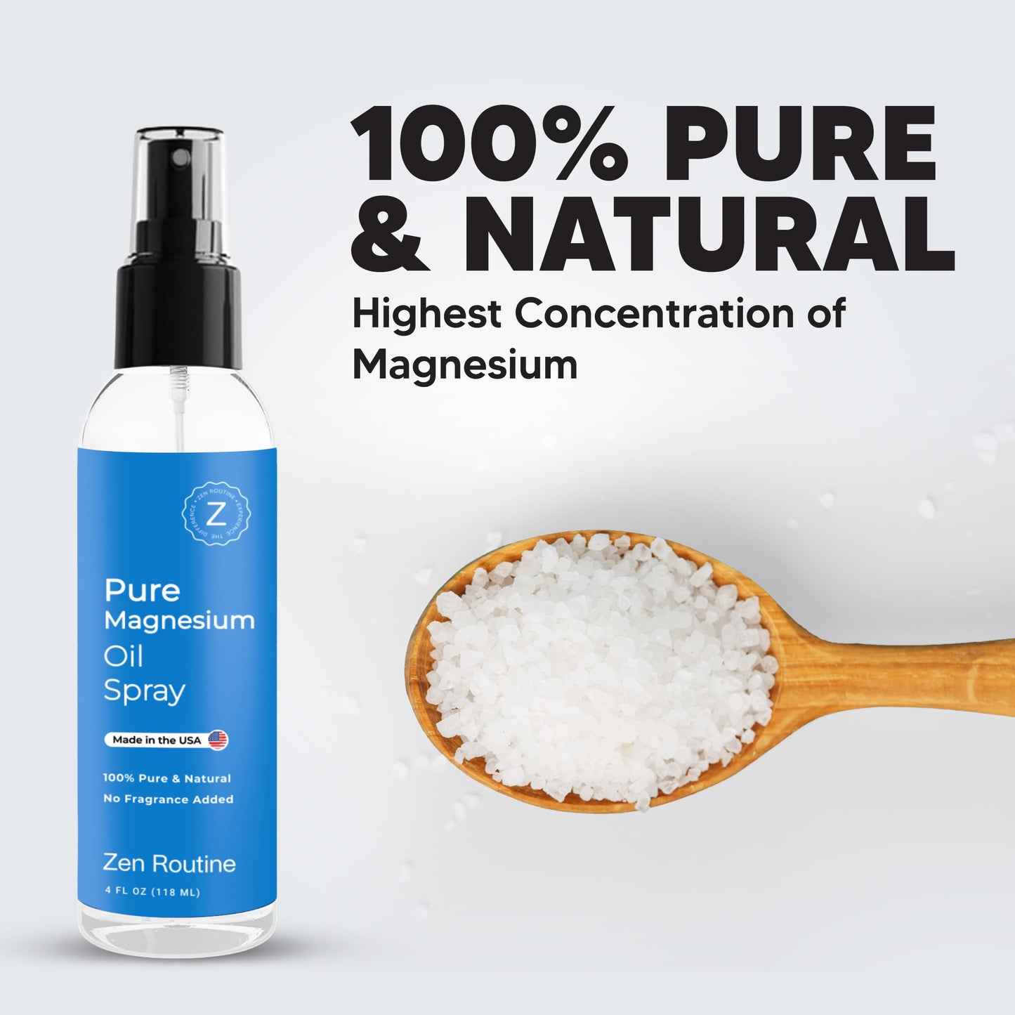 Zen Routine- “, Spray de Aceite de Magnesio Puro 4 fl oz (Paquete de 1), Absorbente Rápido, Aceite de Magesio 100% Orgánico, Promot