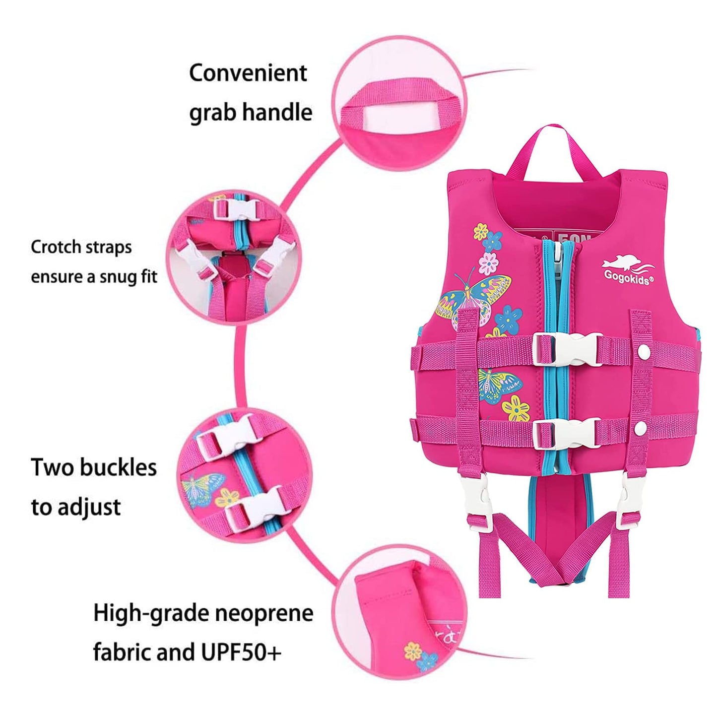 Gogokids - Chaleco de natación para niños pequeños, chamarra flotante para niñas y niños de 20-30-40-50 libras, flotadores de natación con correa de seguridad ajustable Duel, para niños de 2-9 años