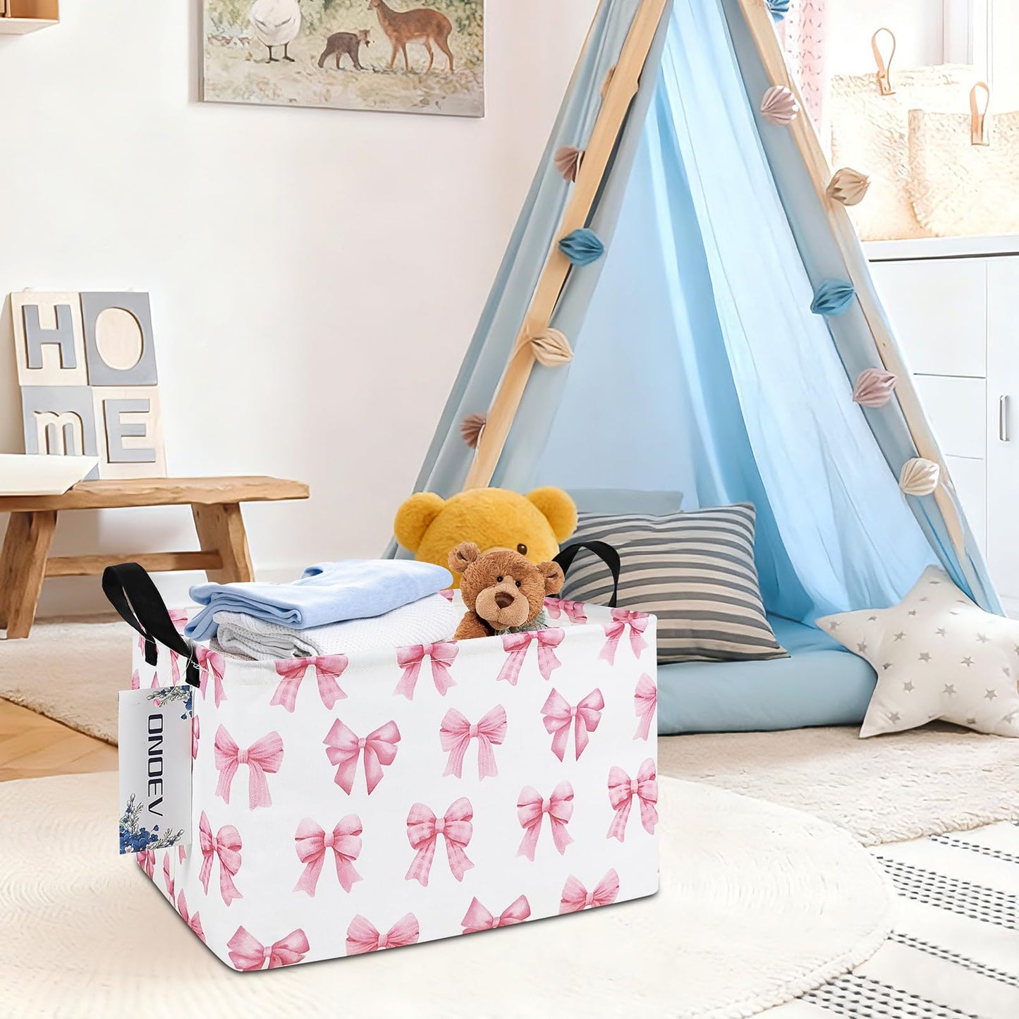 ONOEV - Cesta rectangular de lavandería para niños, cestas de almacenamiento impermeables para niñas, cesta de regalo rosa, adecuada para decoración del hogar, oficina y almacenamiento de juguetes