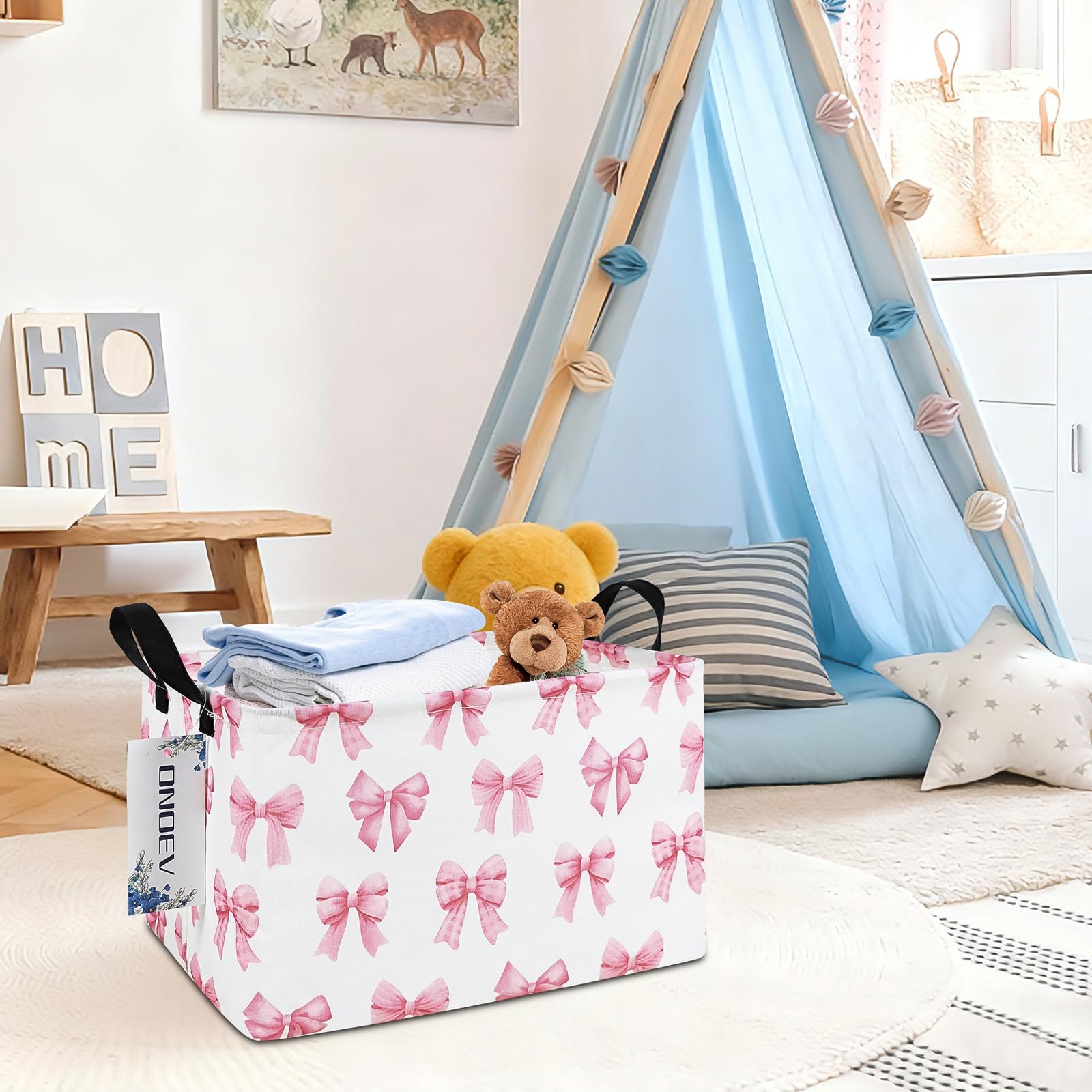 ONOEV - Cesta rectangular de lavandería para niños, cestas de almacenamiento impermeables para niñas, cesta de regalo rosa, adecuada para decoración del hogar, oficina y almacenamiento de juguetes