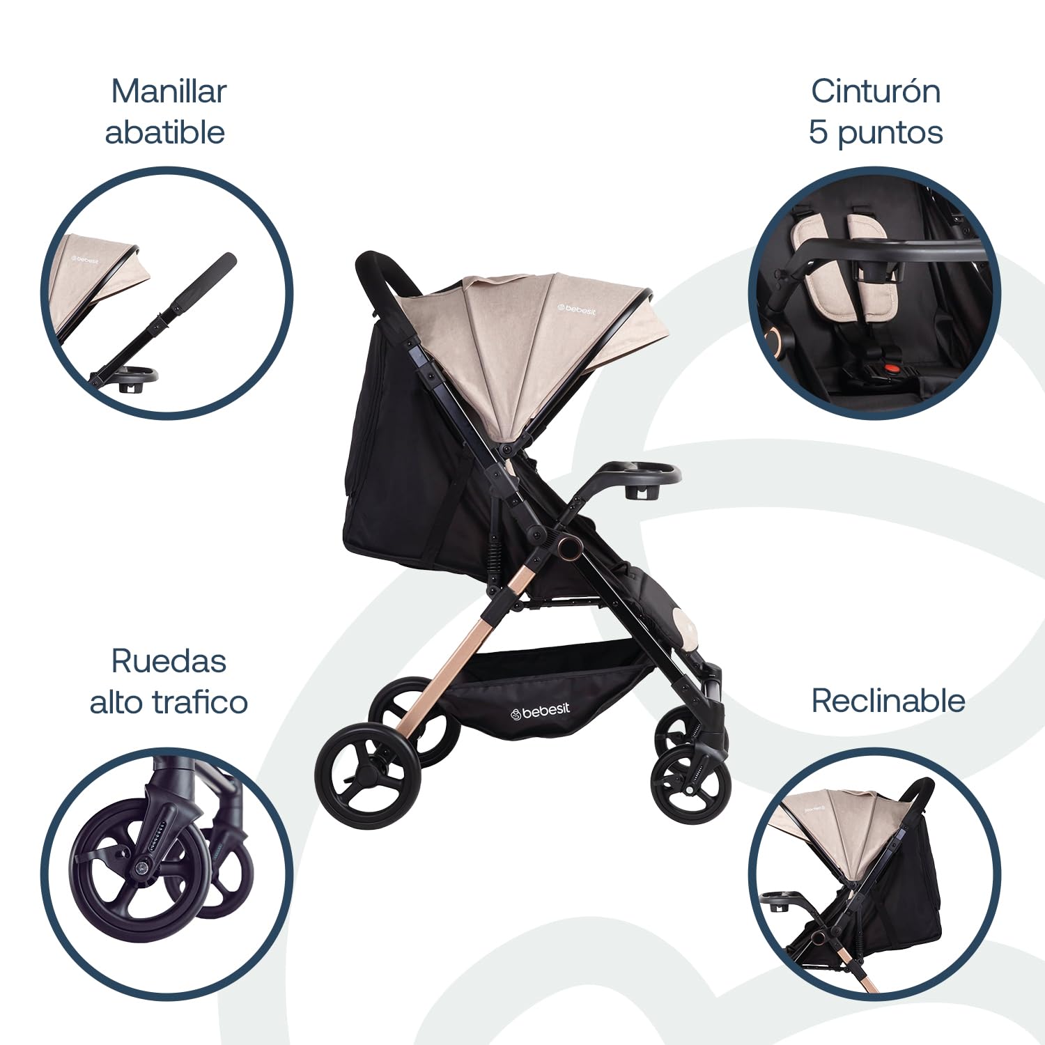 Bebesit Carriola City | Cochecito Compacto | Multi Posiciones de Reclinado | Moisés Convertible | Cinturón de seguridad de 5 puntas | Confort para Bebés