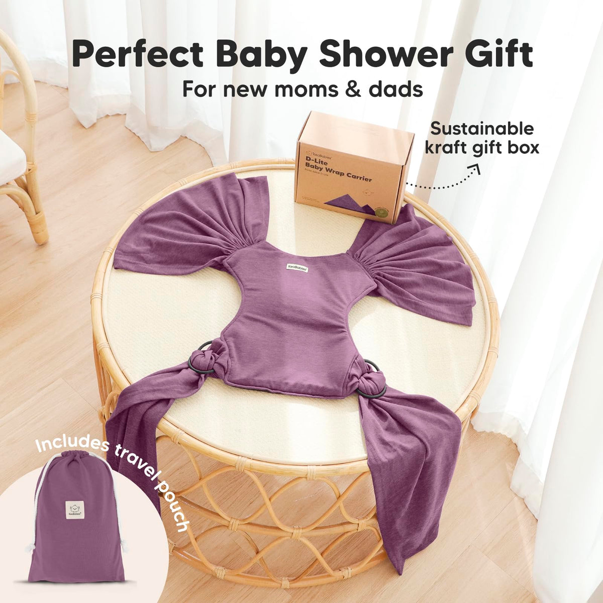 KeaBabies Portabebés D-Lite - Envoltura para bebé, fácil de llevar, ajustable, portabebés recién nacido a niño, portabebés portabebés para bebé, portabebés (malva oscuro)