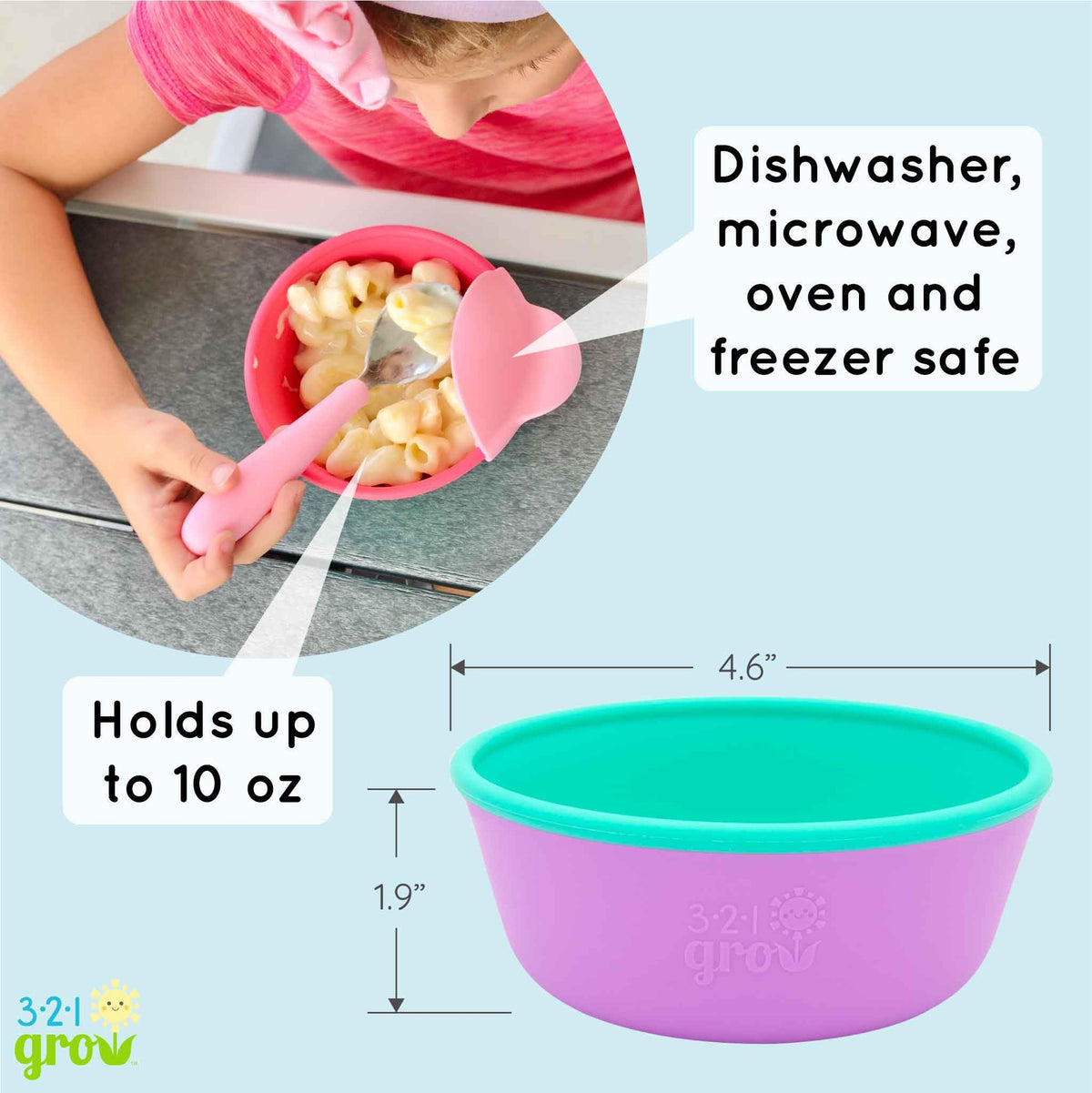 321 Grow Easy Scoop & Hold Bowl Set • tazón de silicona para bebés, niños pequeños • Juego de 2 cuencos | 6 meses | Apto para lavaplatos y microondas