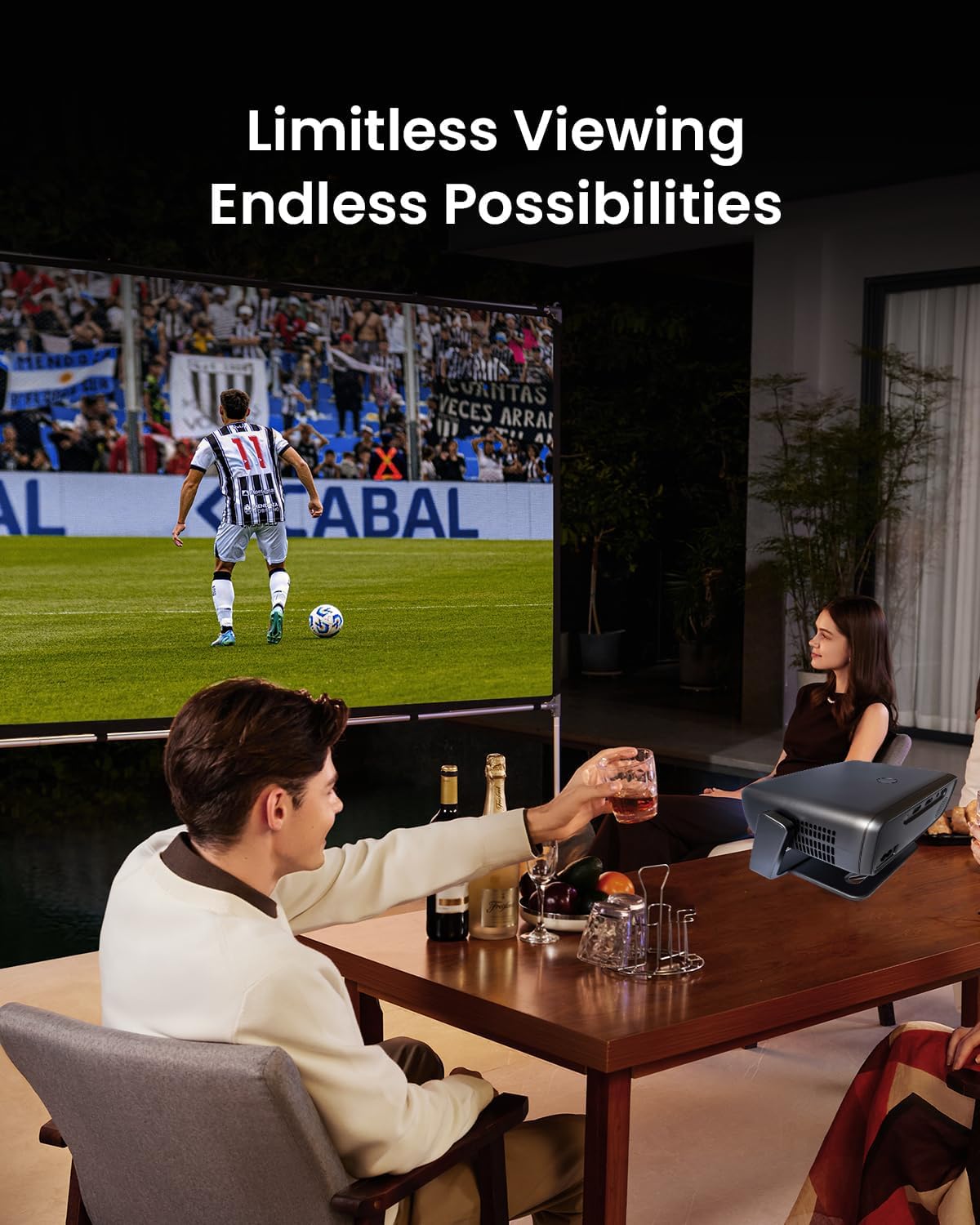 YILINKERS - visualización de proyector de 100 pulgadas con soporte, visualización de cine portátil para interiores y exteriores, visualización de proyección frontal doble 4K HD 16:9 para patio trasero