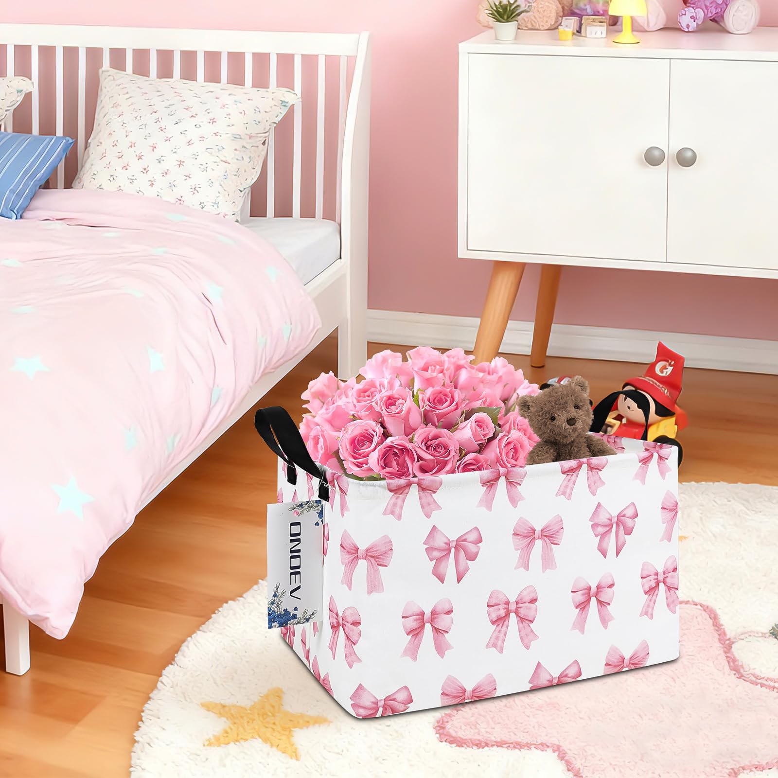 ONOEV - Cesta rectangular de lavandería para niños, cestas de almacenamiento impermeables para niñas, cesta de regalo rosa, adecuada para decoración del hogar, oficina y almacenamiento de juguetes