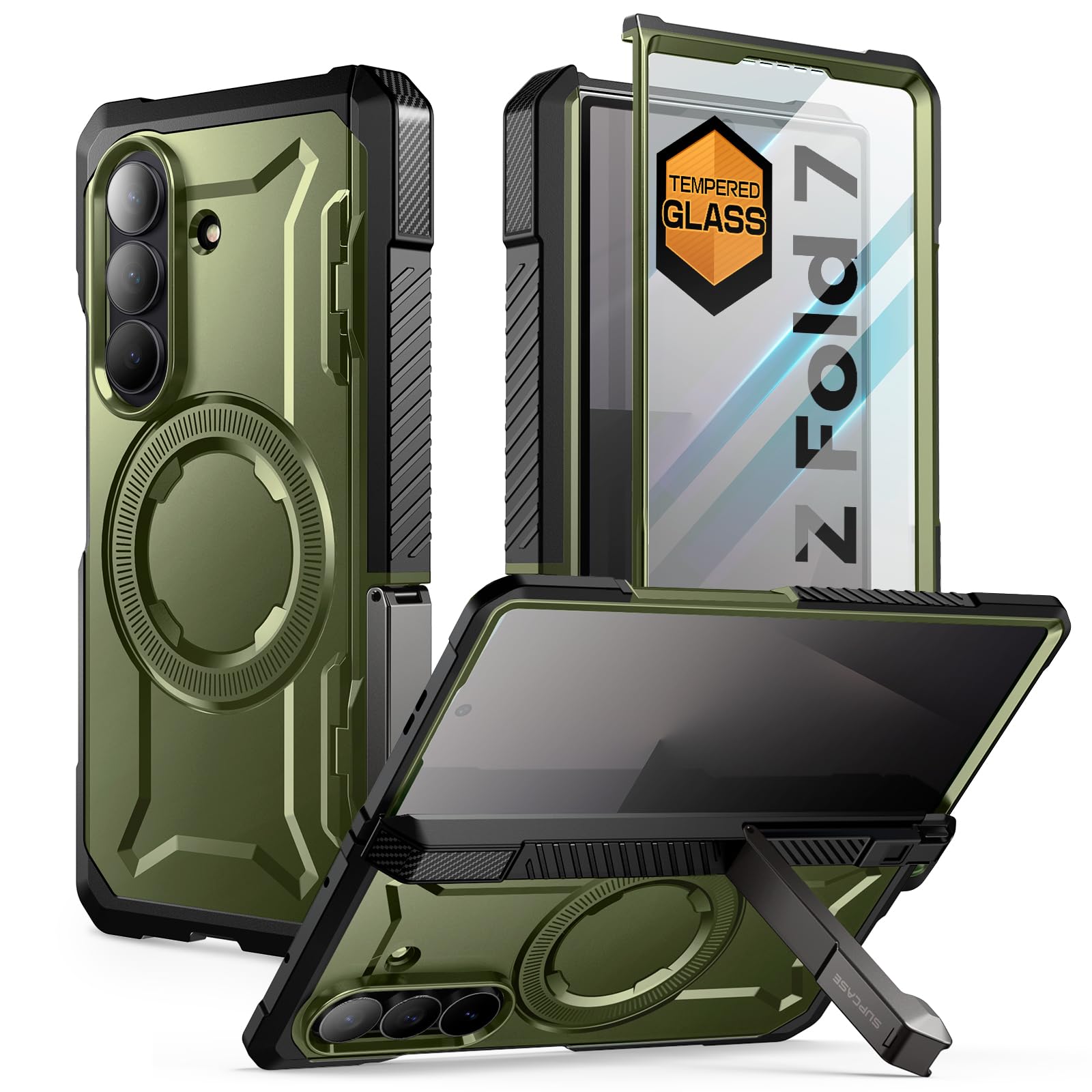 Funda Magnética SUPCASE Verde Protección Militar Samsung Galaxy Z Fold 7 con UBGrip y Vidrio Templado Integrado