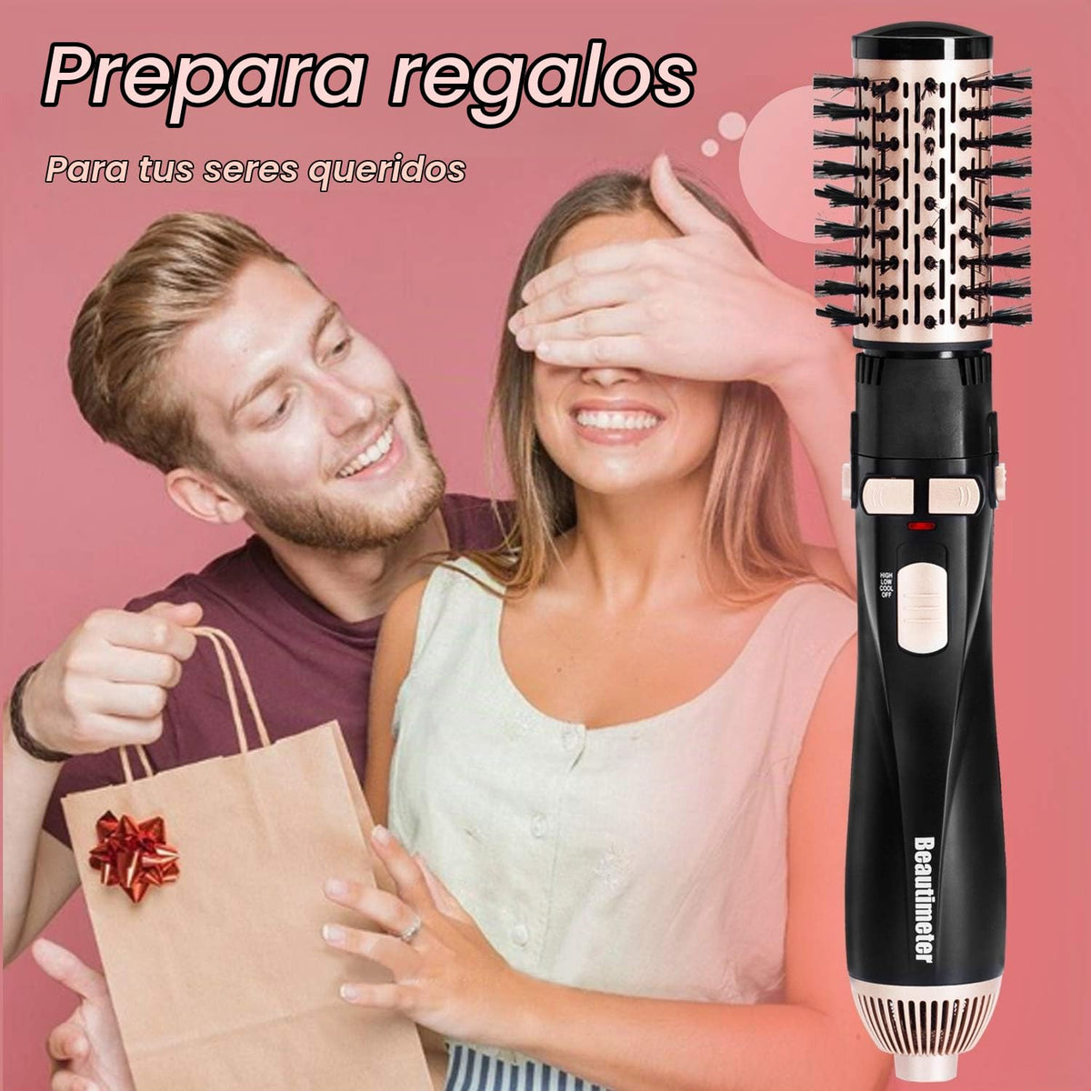 Kit de Cepillo Giratorio BEAUTIMETER Negro y Dorado con Aire Caliente Iónico 3 en 1