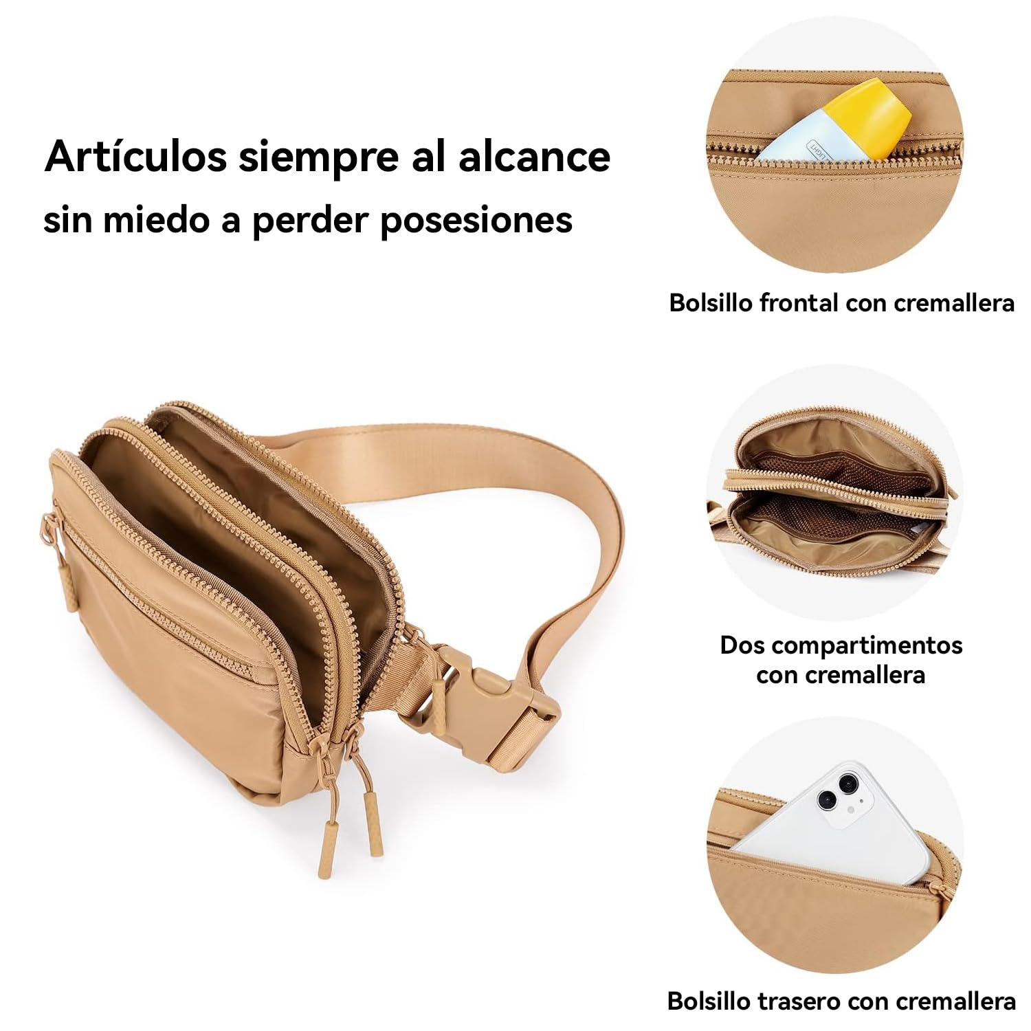 CXJYSD Riñonera de moda casual para hombres y mujeres,correa de hombro ajustable multifuncional,bolso cruzado con 4 bolsillos con cremallera, adecuado para hacer ejercicio,correr (marrón-02)