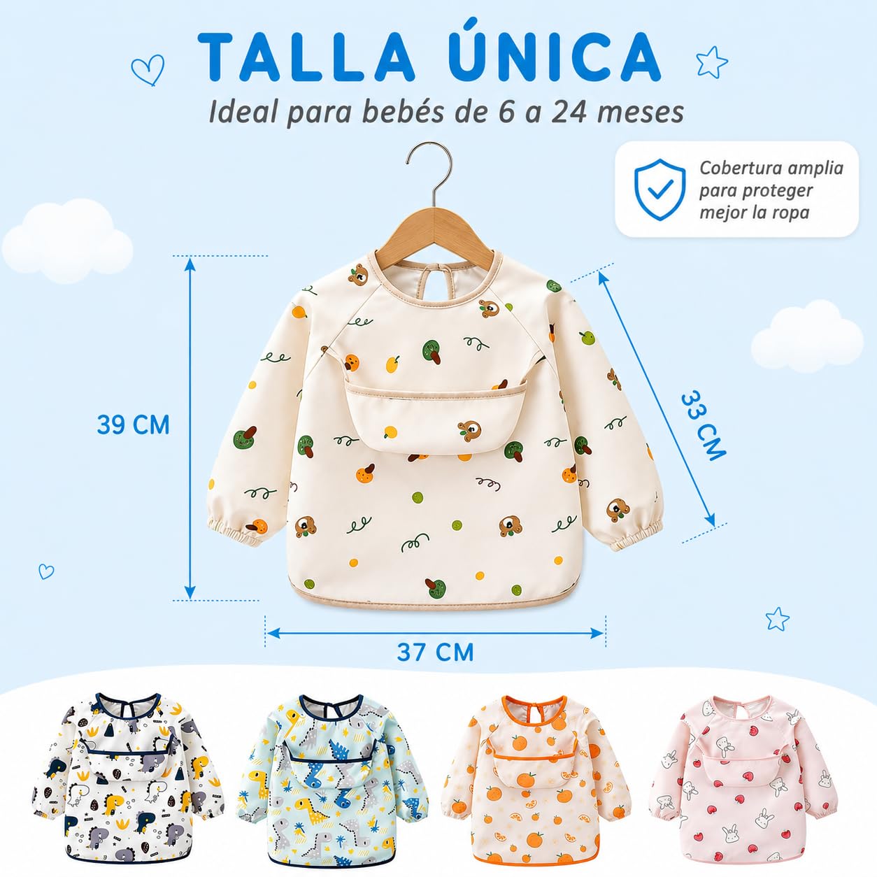 5PCS Baberos Para Bebe Unisex Niños, Baberos para bebe impermeable con Manga Larga, Suave Para La Piel, Transpirable Y Lavable A Máquina, para Niños De 6 Meses A 6 Años, Ideal Para Comer Y Dibujar