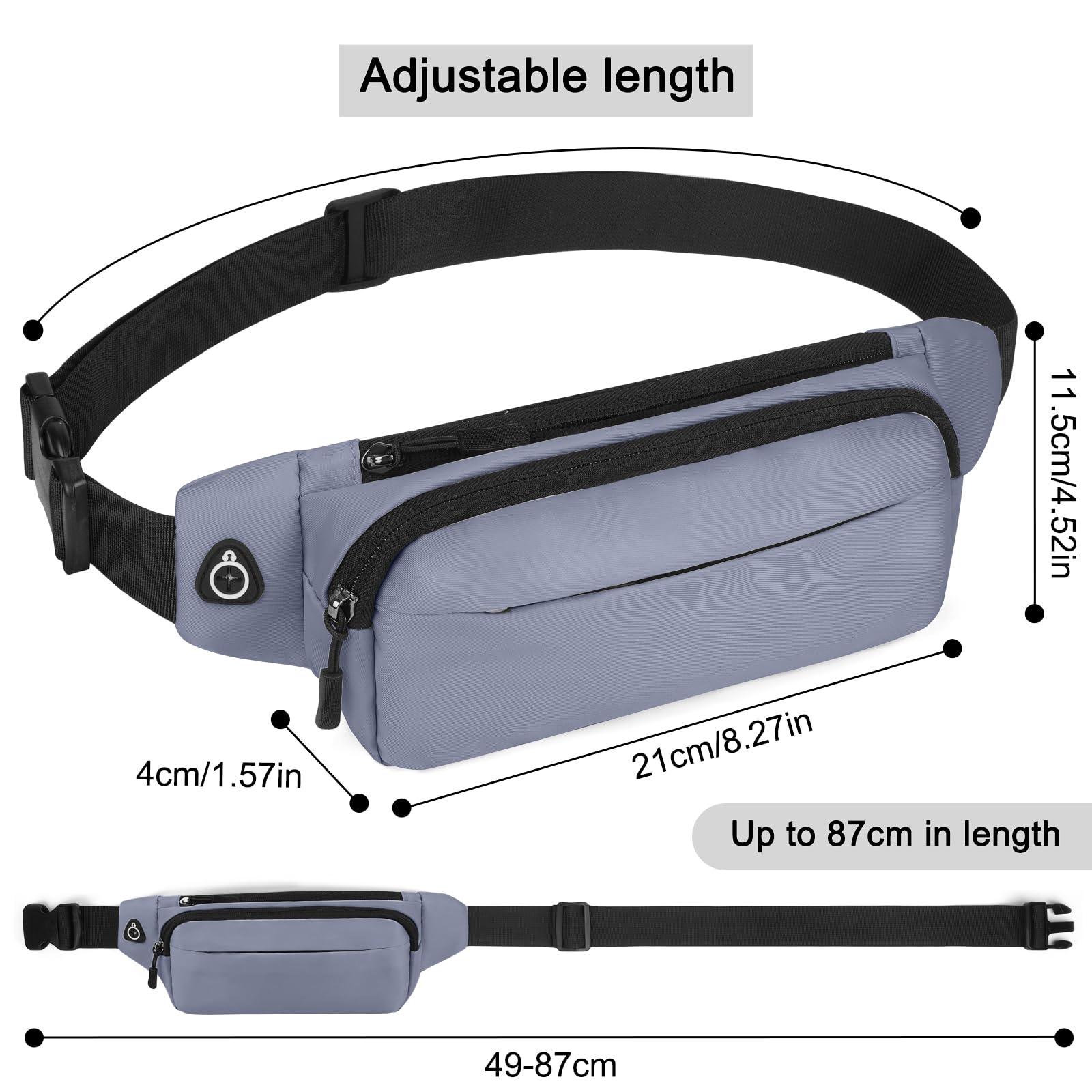 Cangurera para Correr Ultraligeros Riñonera Deportiva Ajustable Nailon Impermeable para Hombre y Mujer-Gris