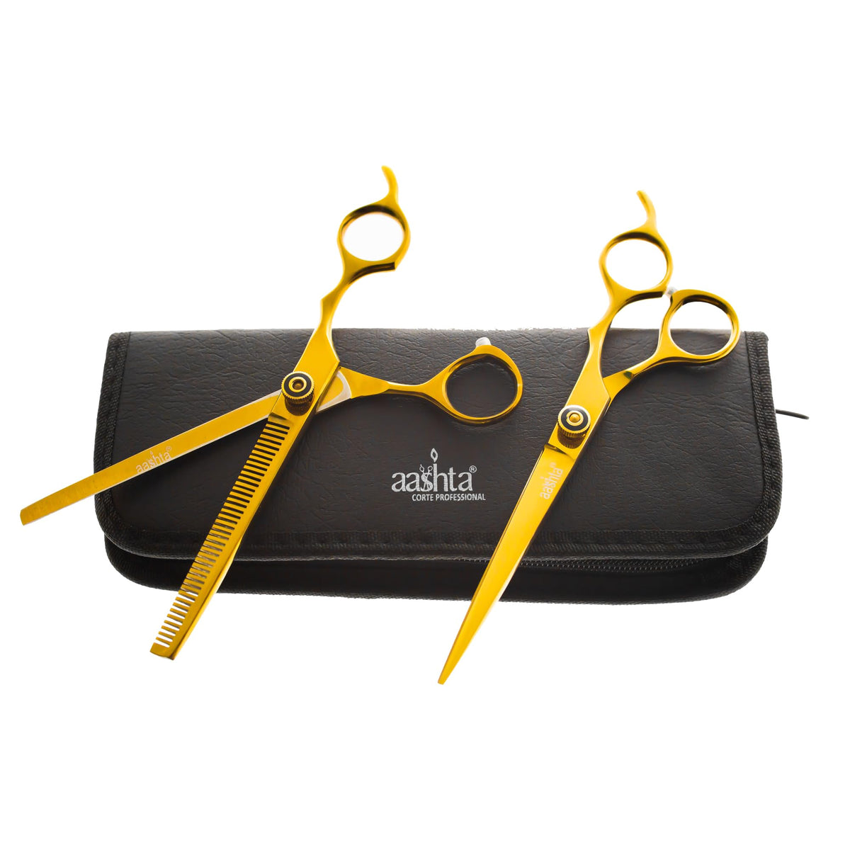 Aashta Kit Tijeras Profesionales para Estilista/Barber/Peluquero 7" (DORADO) con Estuche Incluido