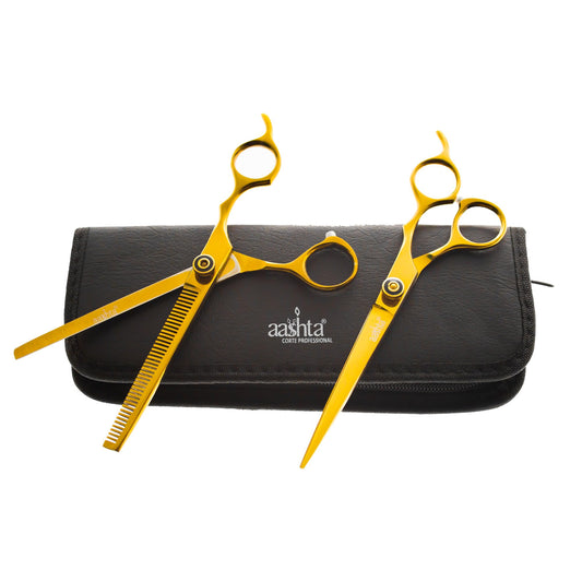 Aashta Kit Tijeras Profesionales para Estilista/Barber/Peluquero 7" (DORADO) con Estuche Incluido