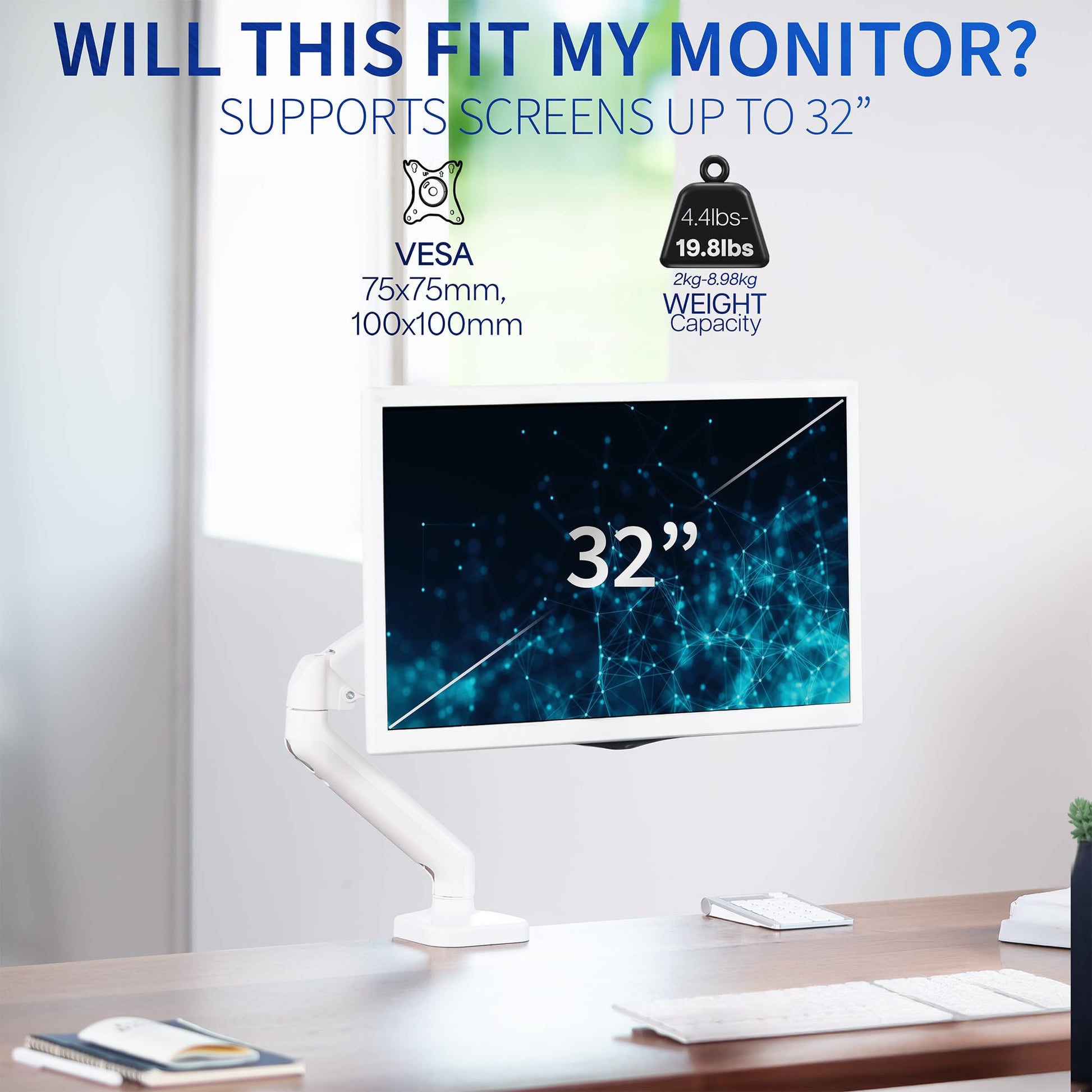 Soporte de Computadora VIVO Blanco Ajustable con Brazo Mecánico Universal VESA de 17 a 32 Pulgadas