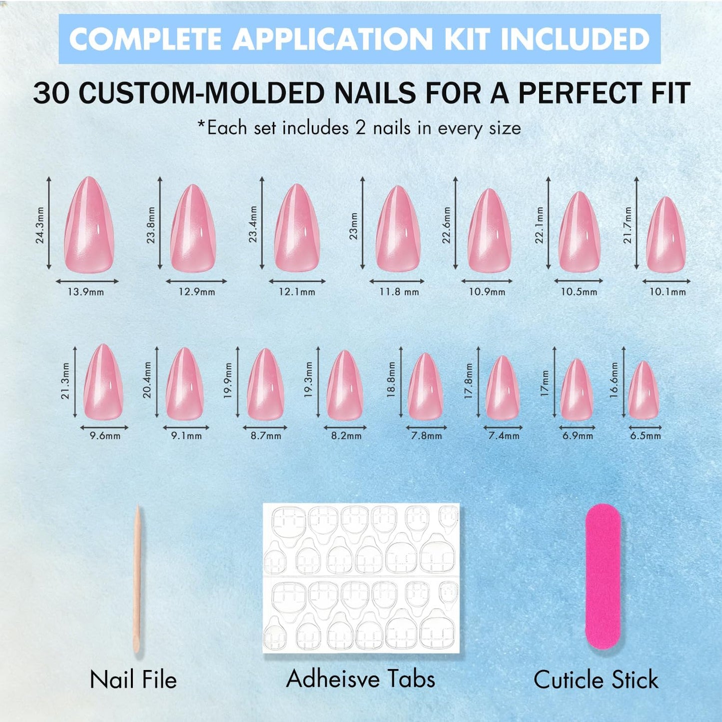 SXVME Uñas postizas Cat Eye en color almendra, hechas a mano, de grosor medio, en cromo rosa intenso, para mujer, para fiestas de cumpleaños, reutilizables, con purpurina fucsia, 15 tamaños, 30 unidad