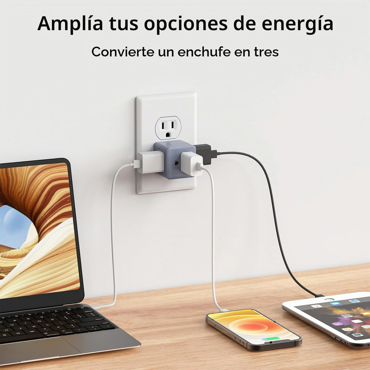 Adaptadores Power Cube Cable Matters Gris Paquete de 3 Salidas con Conexión a Tierra
