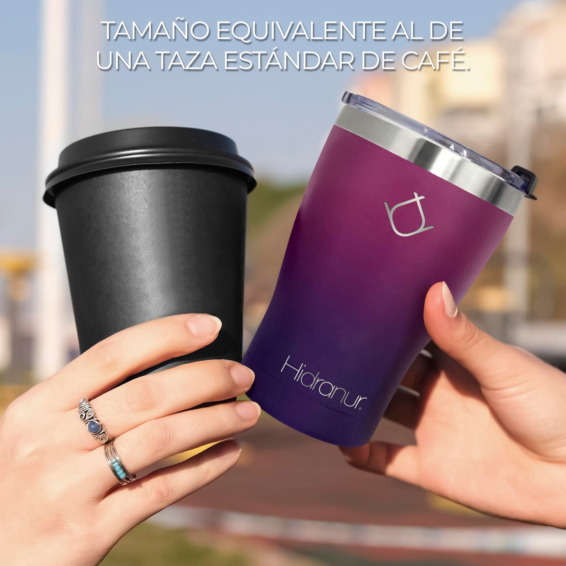 Hidranur Termo de Acero Inoxidable Doble Aislamiento Térmico, 12 Oz (354.882 ml), Termo para Café, Tapa Hermética Antifugas, Popote Incluido (Morado, 12 Oz (354.882 ml))