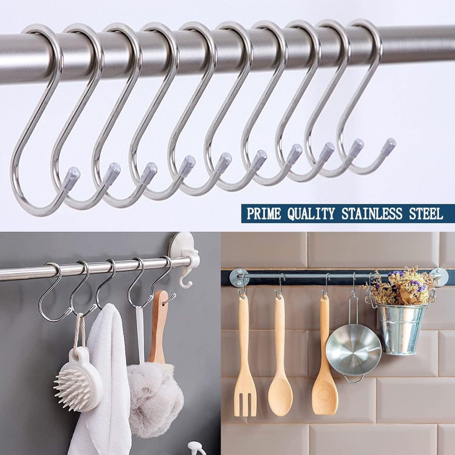 Ganchos Colgantes de Acero Inoxidable en Forma de S de 11 cm para Almacenamiento en Baño y Cocina