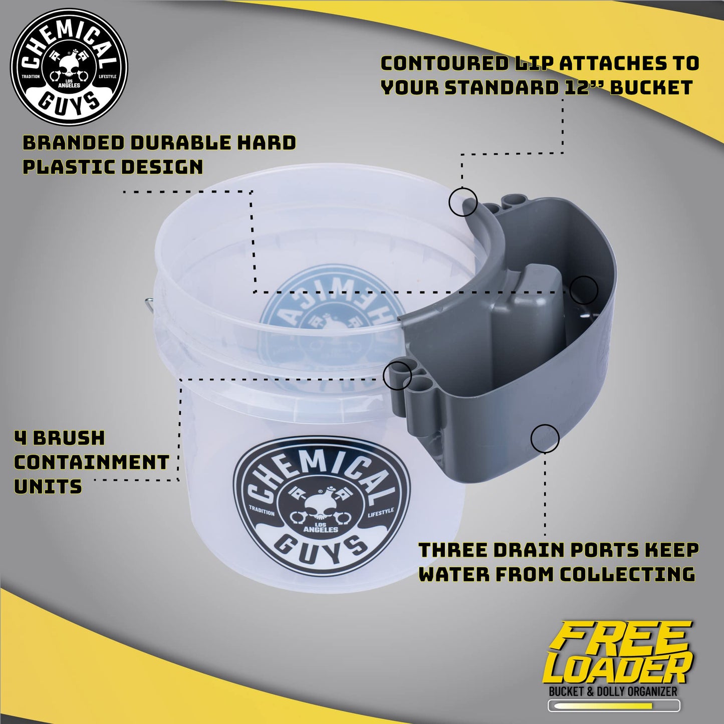 Chemical Guys Freeloader cubeta y Dolly Organizador, Gris, Mantiene el jabón y el Agua en el cubeta y Tus Suministros organizados, Ideal para Lavar Coches, Camiones, Motocicletas, SUV y más