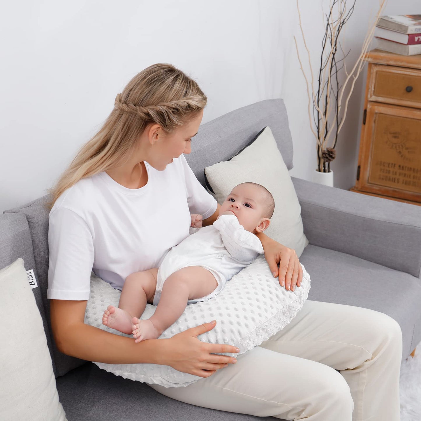 Aullar - Almohada y posicionador de lactancia con funda para lactancia materna y alimentación con biberón, apoyo para bebé, tiempo de barriga, soporte para sentarse al bebé, soporte para despertar