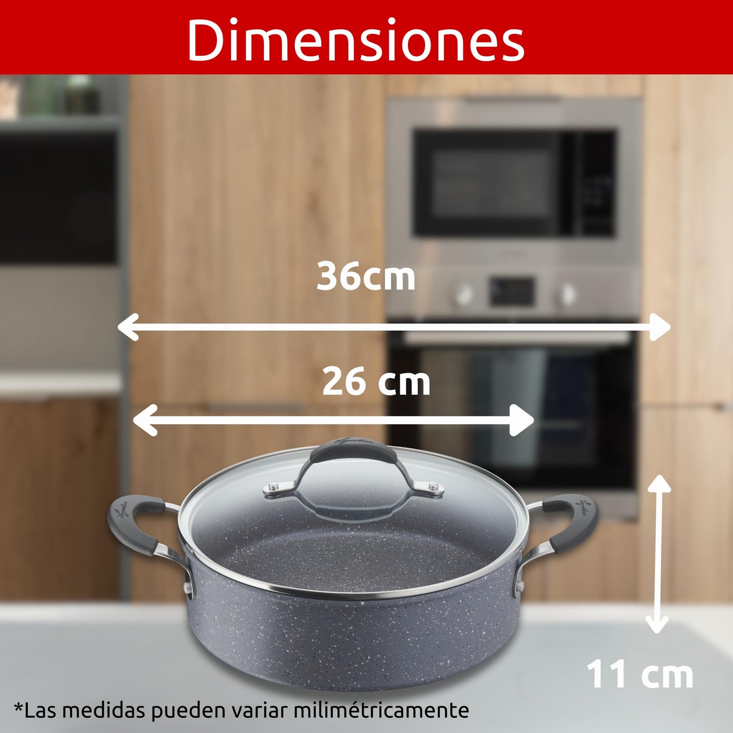 Lagostina Tempra Mineral Cacerola con tapa, acero y aluminio con revestimiento mineral+ Ø 26 cm, asas de silicona, efecto piedra, apta para todas las fuentes de calor
