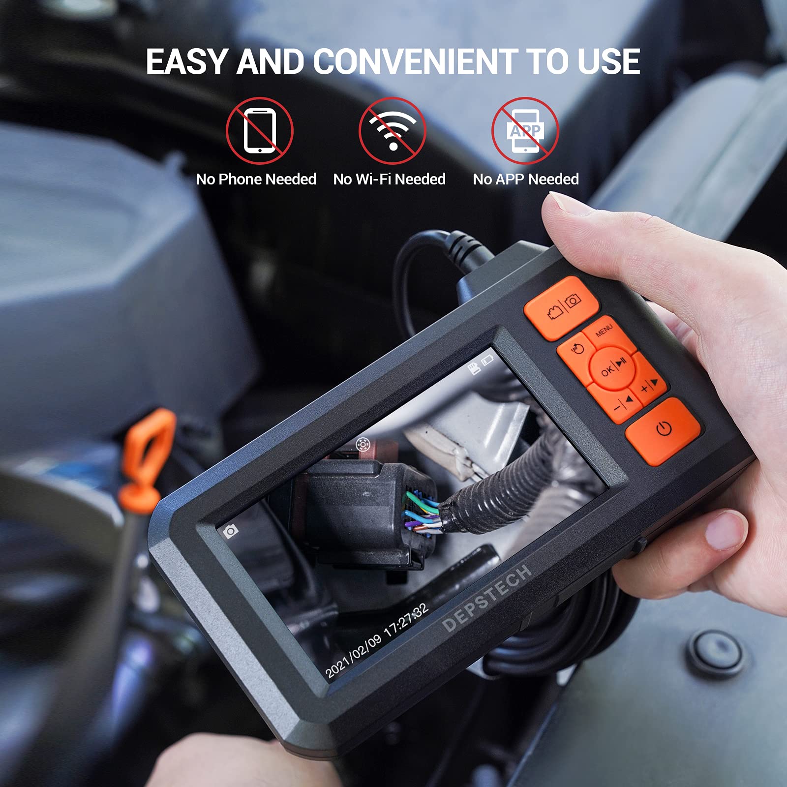 DEPSTECH Endoscopio industrial de 5,5 mm, cámara de inspección digital de boroscopio 1080P con visualización de 4,3 pulgadas, cámara de serpiente impermeable IP67 con luces, cable semirrígido de 16,5