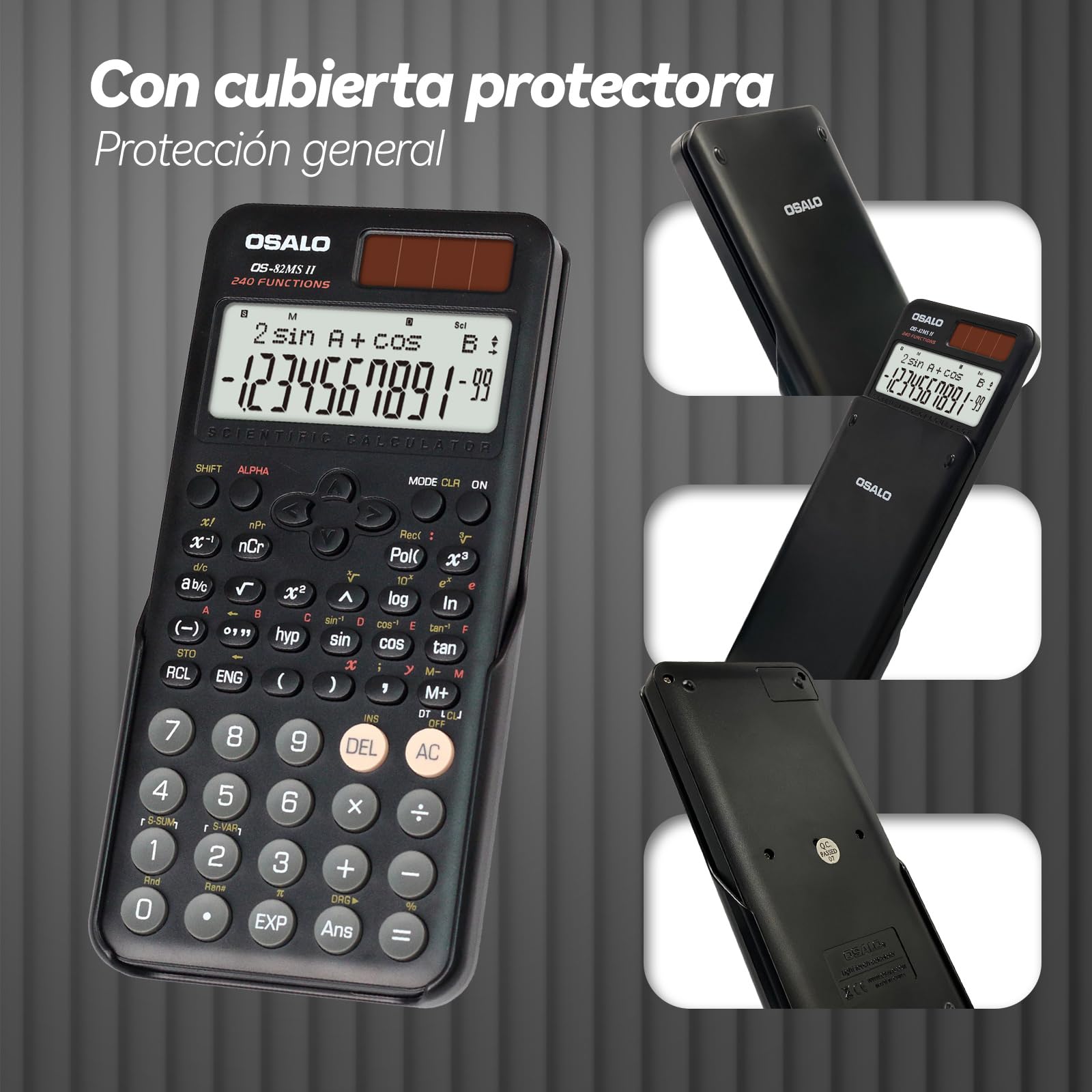 Calculadora científica 240 Funciones Pantalla de 2 líneas Calculadoras solares y de batería para Estudiantes universitarios de Secundaria (OS 82MS 2.ª edición)
