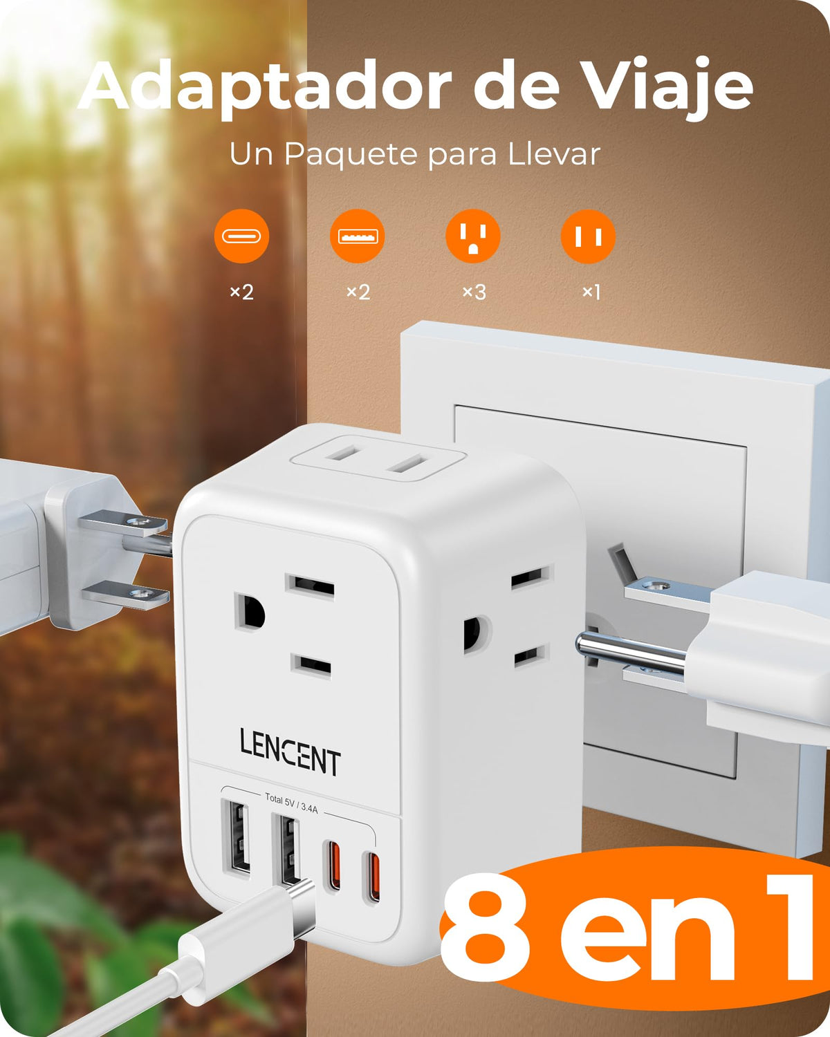 Adaptador de Enchufe Tipo I LENCENT Australia Plegable Argentina