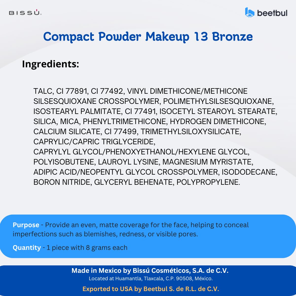 Kit de maquillaje y exfoliación – Polvo compacto Bissú + 1 Almohadilla de terciopelo mediano + 2 Almohadillas de dedos + 1 esponja exfoliante facial (13 Bronce)