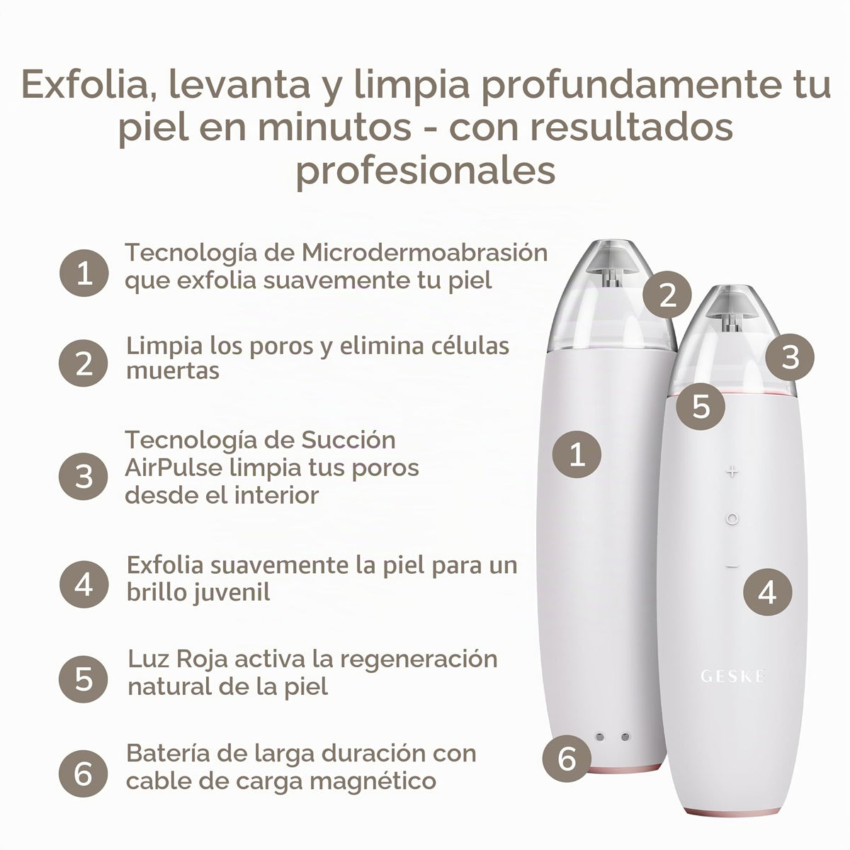 GESKE | SmartAppGuided™ MicroDermabrasion Blackhead Remover | Eliminador de puntos negros 7 en 1 | Limpiador de poros eléctrico | limpieza al vacío innovadora | herramientas de belleza