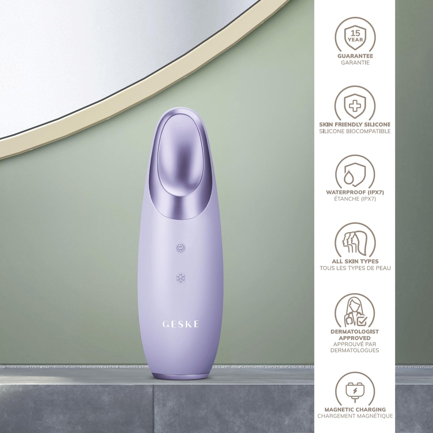 GESKE | SmartAppGuided™ Warm & Cool Eye Energizer | 6 en 1 | Masajeador de ojos | Masajeador anti ojeras | Eliminar bolsas y párpados caídos | Masaje ocular eléctrico