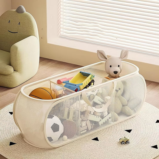 BEENIFIC - Cofre de almacenamiento grande para juguetes, organizador de almacenamiento de animales de peluche, cesta de juguetes para niños, niñas (beige)